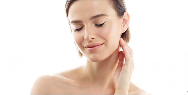 Model with Eyes Closed Touching Back of the Neck Copy
