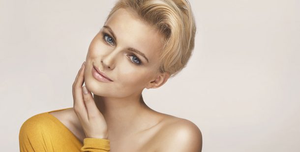 Caucasian Model with Yellow Off Shoulder Blouse